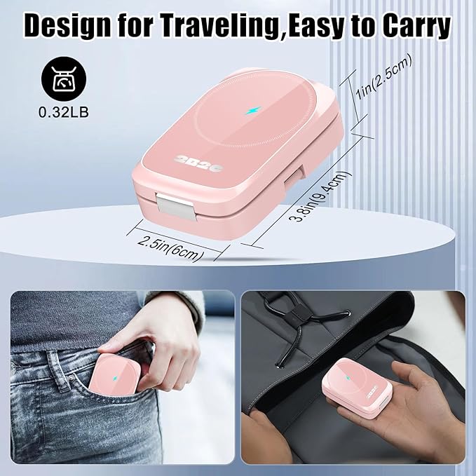 3 in 1 MagSafe Wireless Charging Station, 15W Magnetic Fast Charger for iPhone 17/16/15/14/13/12 Series, Apple Watch & AirPods, Foldable Portable Charging Stand for Desk, Bedside & Travel, Pink