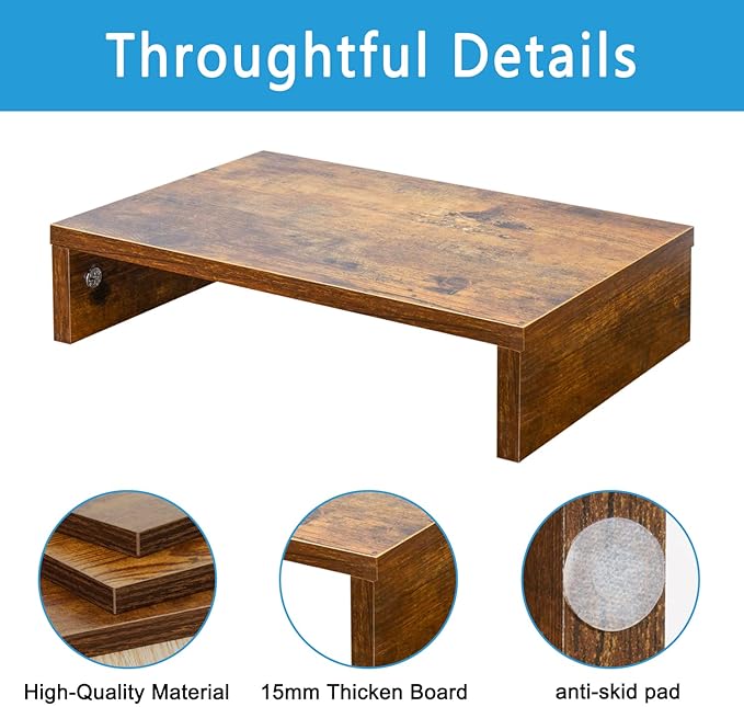 TEAMIX 3 PCS Rustic Brown Monitor Stand Wood