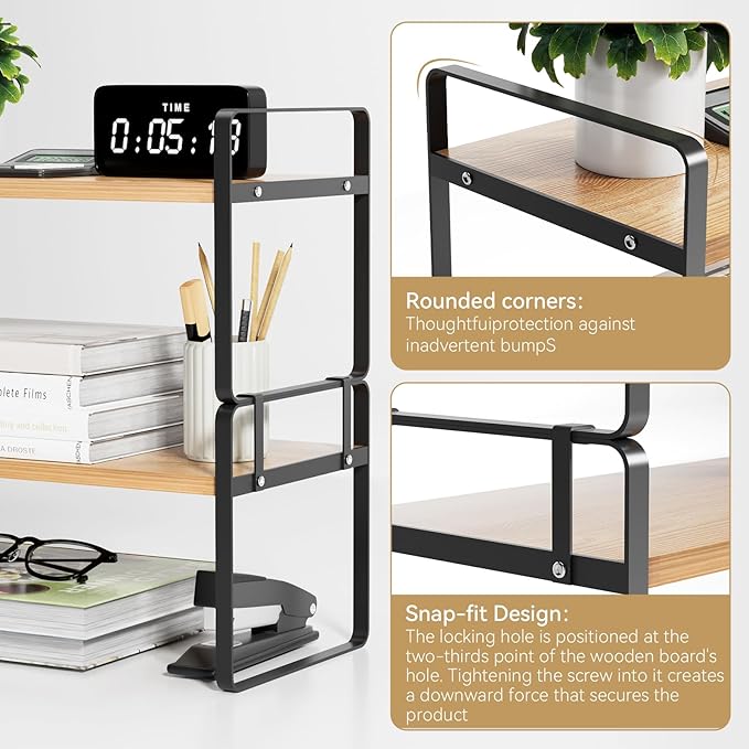 YGYQZ Desk Shelf Organizer for Top of Desk, Detachable 2 Tier Desktop Bookshelf, Wooden Desk Shelves Storage Rack, Small Desktop Shelf for Office Home Dorm, Tabletop Desk Organizer Stand (Black Wood)