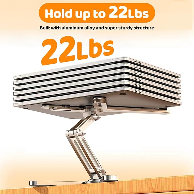 Moallia N86 360 Rotating Laptop Stand, Adjustable Height & Angle, Ergonomic Metal Riser for Desk Collaborative Work, Fully Foldable for Easy Storage, Fits All MacBook & Laptops up to 16 inches, Silver