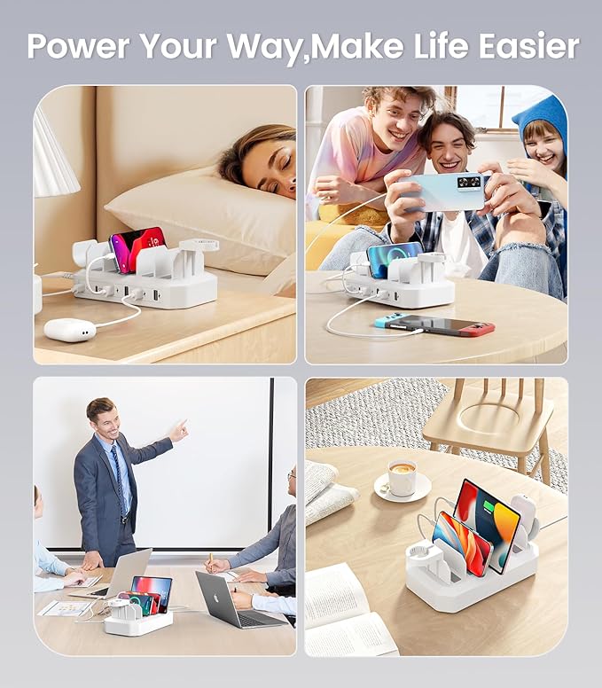 95W Fast Charging Station for Multiple Devices【UL & FCC Tested Safer Charging】 6-Port USB Charging Dock with 2 PD-Port, Compatible with iPhone/Android/MacBook/iPad/Tablet/Kindle(8 Cables Included)