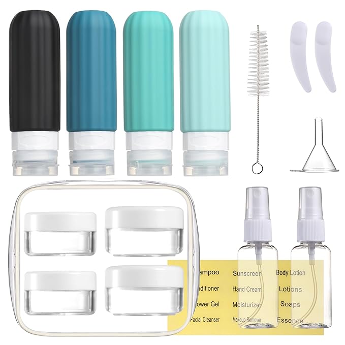 Mrsdry 16 Pack Travel Bottles for Toiletries, Leakproof Travel Containers for Toiletries, TSA Approved Silicone Travel Accessories Squeezable Refillable 3oz for Shampoo Conditioner Lotion