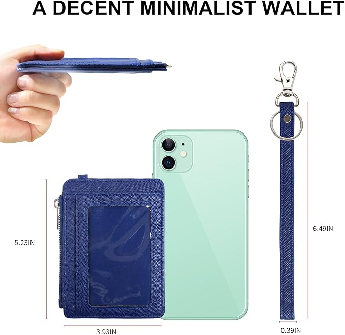 Credit Card Holder Wallet RFID Blocking Leather Small Wallet for Women Slim Minimalist Front Pocket Wristlet Wallets for Women （Navy Blue）
