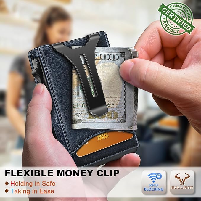 BULLIANT Men Wallet,Magnetic Metal Wallet Money Clip 9Cards Pop-up Access RFID Blocking