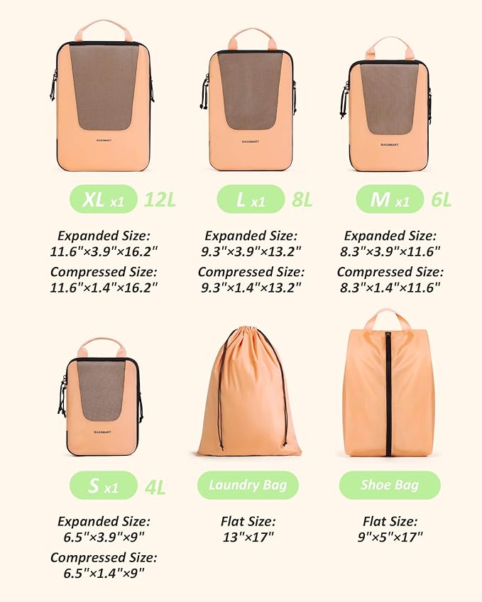 BAGSMART Compression Packing Cubes for Travel, 6/5/4set Lightweight Packing Organizers, Summer Travel Essentials Suitcase Organizer Bags Set