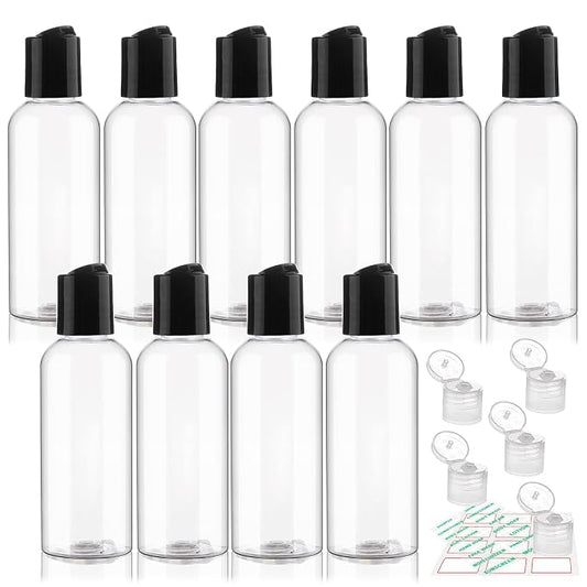 10 Pack 3.4 oz Travel Bottles for Toiletries TSA Approved Leak Proof Travel Size Containers Plastic Empty Shampoo Bottles with Labels Squeeze Bottle Toiletry Essentials Accessories(Clear)
