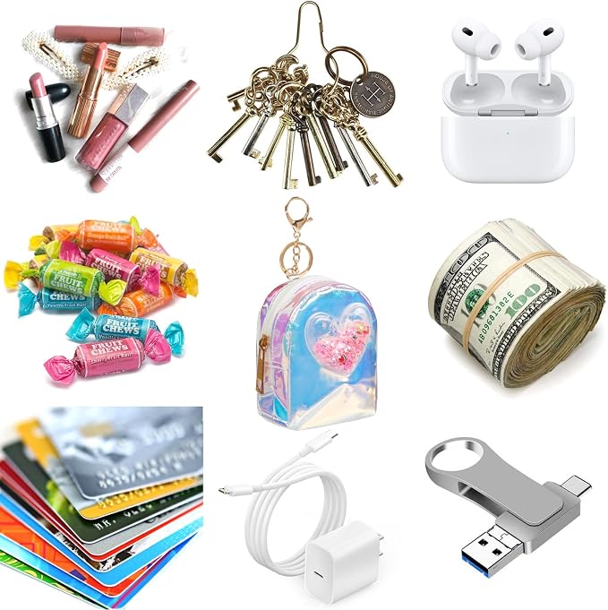 AIBFRID 4Pcs Mini Backpack Keychain,Cute Cosmetic Bag for Women,TPU Clear Makeup Bag Key Pocket Lipstick Bag Card Holder Data Cable Organizer Zipper Pouch (Heart Crown Bow Star)