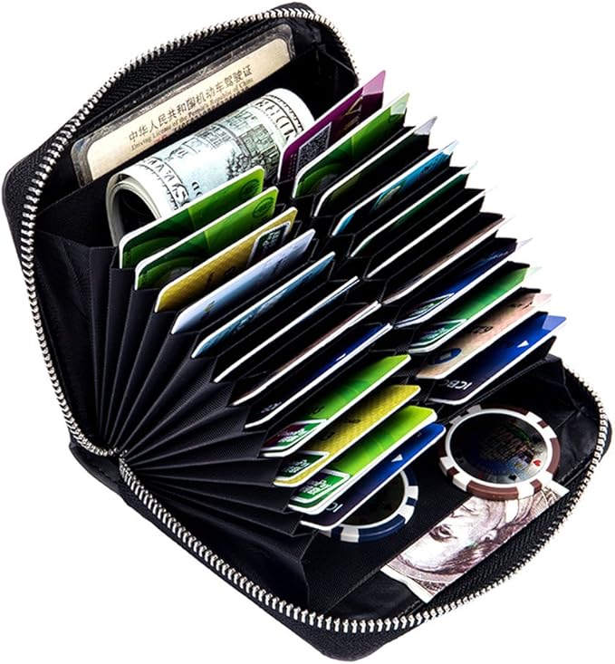 boshiho RFID Blocking 24 Slot Credit Card Holder Wallet Real Leather Multi Card Organizer Wallet with Zipper