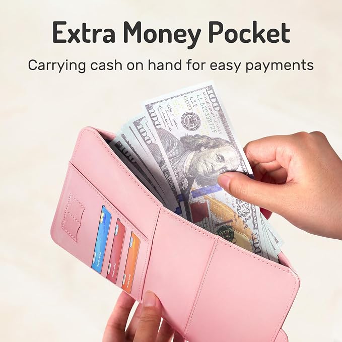 Forvencer Passport Holder Cover with Money Pocket, RFID Blocking Passport Wallet for Travel, Premium Travel Card Case, Waterproof Travel Accessories for Women, Rose Gold