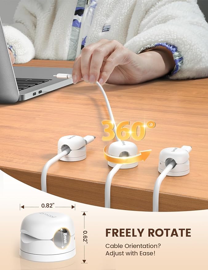 Lamicall 6Pack Rotatable Cord Organizer Cable Clips - [1s Lock] Spring Cord Holder, Desk Phone Charger Cable Management, Wire Keeper for Nightstand, Office Accessories & Christmas Home Organizers