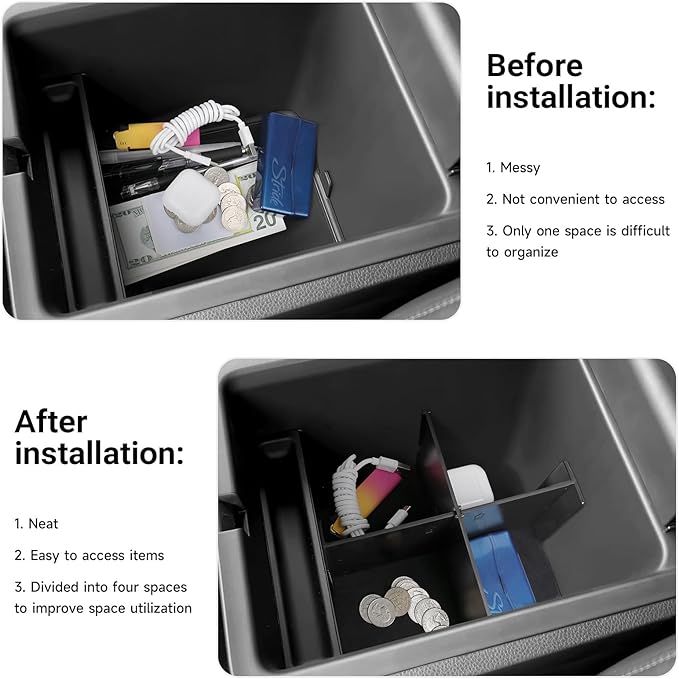 YOJOJOCO 2PCS Center Console Organizer Compatible with Honda 2023-2025 2026 Pilot ＆ 2024-2026 Ridgeline ＆ 2024-2026 Passport Accessories Hidden Storage Box Insert Tray