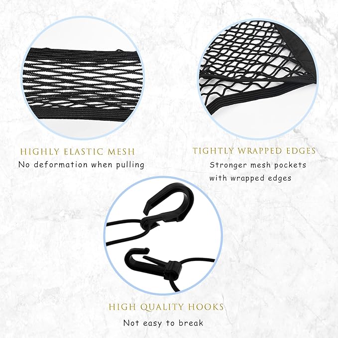 2PCS Dog Car Net Barrier, Dog Net for Pet Netting for Car with Stretchable Storage Bag Universal for Cars Black High Elastic Double Layer Motorcycle Cargo Nets(11.2 * 9.8in)