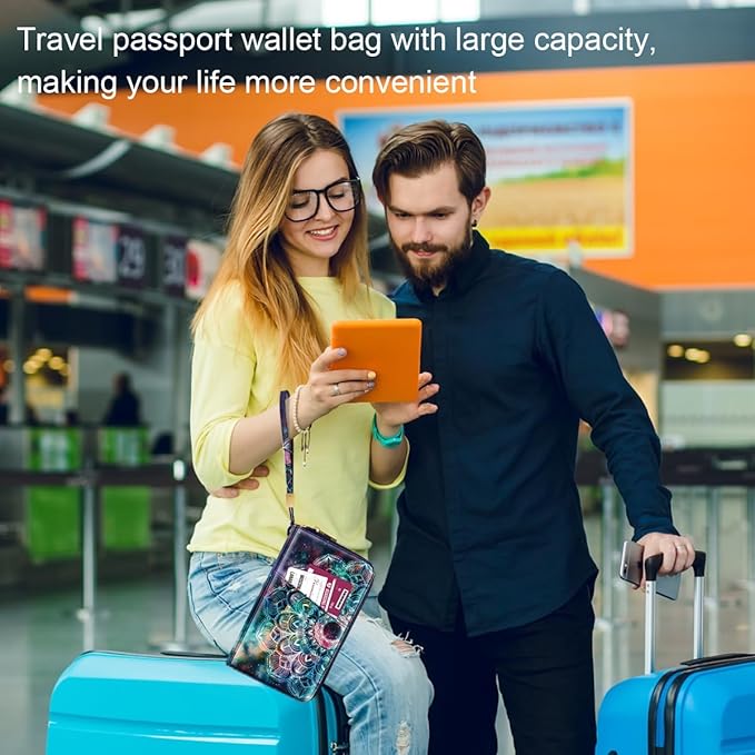 Family Passport Holder Wallet RFID Blocking Document Organizer PU Leather Mulit-purpose Travel Wallet Credit Cards Case for Women Men,Mandala