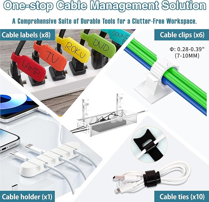 No Drill Under Desk Cable Management Tray, SONATURE 15.7" Cord Organizer for Table, Clamp Mount Desk Cable Management, Premium Carbon Steel Cable Organizer for Office, Home (White)