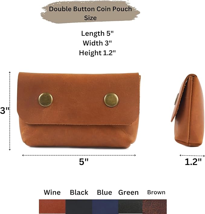 Leather Double Coin Pouch Premium Cash & Card Holder Compact Cable Organizer Travel Makeup Bag, Handmade Artisan Craft Vintage Leather Accessories Multipurpose Wallet & Organizer (Wine)