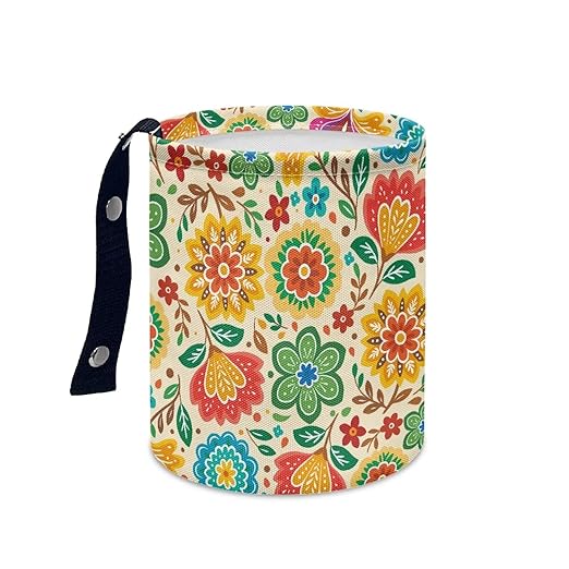 Tropical Rainbow Flowers Car Trash Can Collapsible Auto Waste Basket Container with Adjustable Strap Waterproof Auto Storage Box Travel Accessories