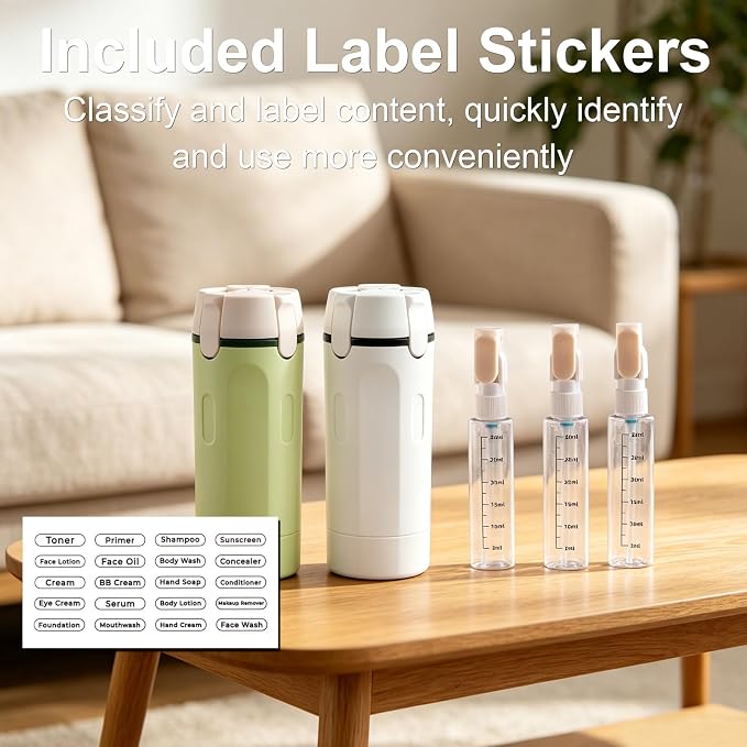 Winb 4 in 1 Travel Dispenser, 30ml Leak Proof Bottles for Toiletries, Portable Containers for Shampoo, Lotion, White (White)