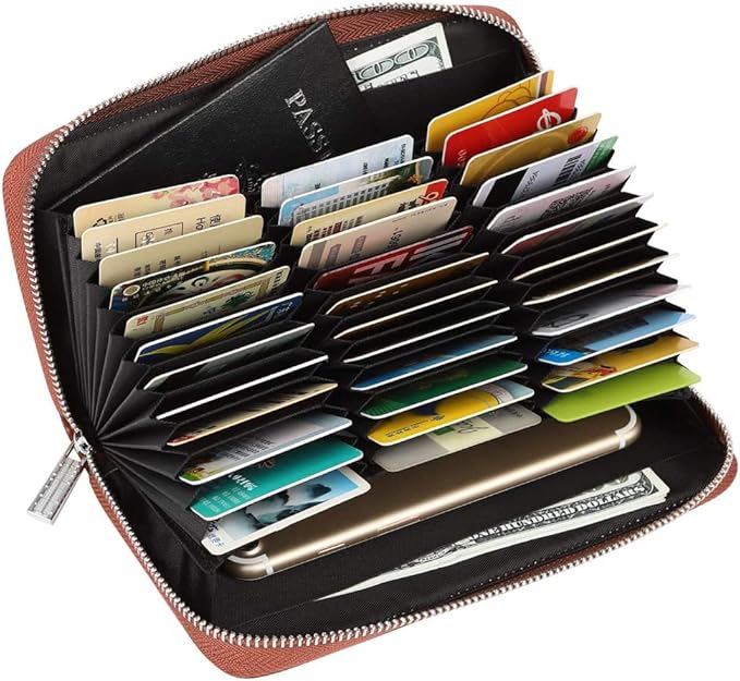 Women 36 Slots RFID Blocking Card Holder Large Long Leather Zipper Organizer Accordion Wallet