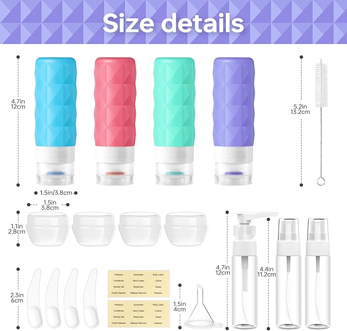 20Pack Travel Bottles Set,Leak Proof TSA Approved Travel Size Containers, Travel Essentials for Conditioner, Shampoo, Lotion & Body Wash Accessories (Dark Color) (Warm Color)