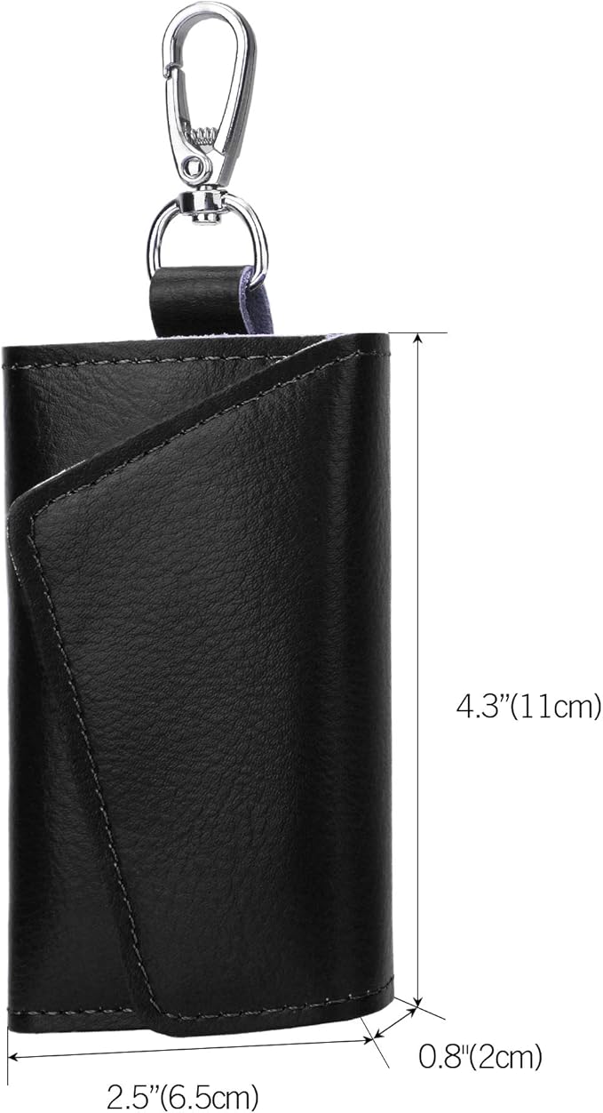 BAKUN Compact Leather Car Key Case, Key Holder Key Organizer Wallet, With 6 Hooks(Black)