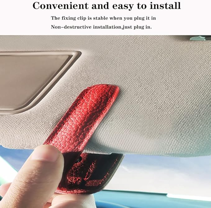 ACODABLEM Bling Car Glass Holder Sun Visor, Bling Crystal Rhinestone Sunglasses Magnetic Holder Mount Universal Eyeglasses Hanger Clip, Ticket Card Clip for Car, Car Sun Visor Accessories (Red)