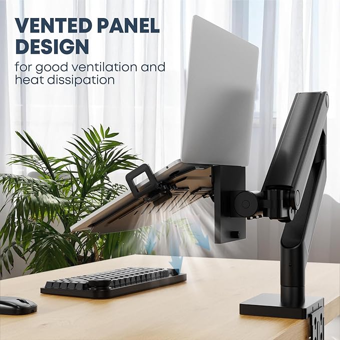 Laptop VESA Mount Tray Holder for Monitor Arms and Stands 75x75mm 100x100mm Clamp Notebook Adjustable 12 to 17 inch Black Universal