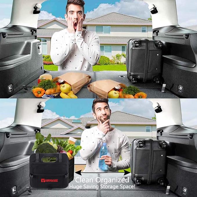 AUTOARK Multipurpose Car SUV Trunk Organizer with Removable Insulation Leakproof Cooler Bag,Durable Collapsible Adjustable Compartments Cargo Storage,AK-100
