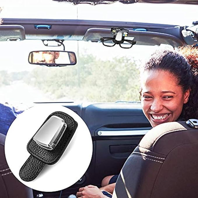 Mudder 2 Packs Sunglasses Holder for Car Universal Visor Sunglasses Holder Clip Leather Eyeglasses Hanger and Ticket Card Clip Eyeglasses Mount for Car(Black)