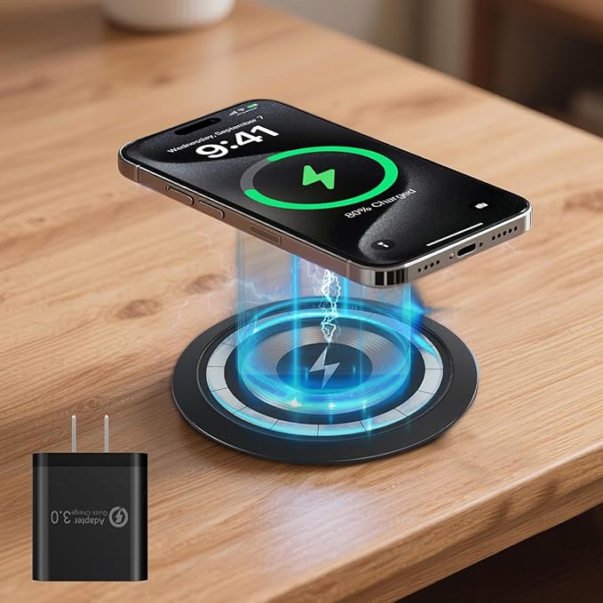 15W Fast Wireless Charging Station Pad Compatible with iPhone 16/16e/16 Pro/16 Pro Max 16 15 14 13 12 11 Series Samsung Galaxy S25 S24 S23 S22 S21 Note 20 (Desk Magnetic Wireless Charging)