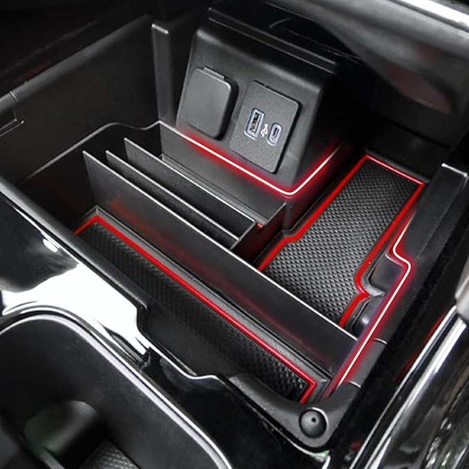 Autorder Center Console Organizer for Ford Explorer 2020 2021 2022 2023 2024 Accessories Armrest Storage Box Secondary Insert Tray with Red Mat
