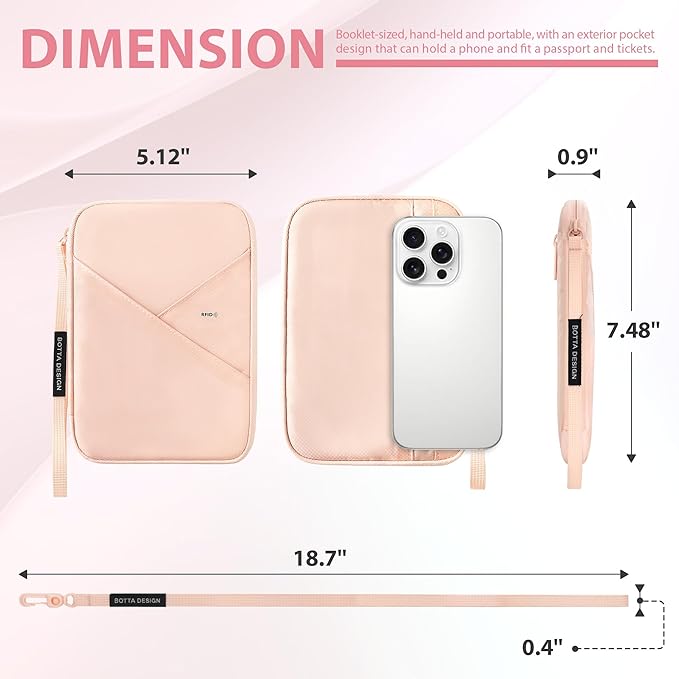 Veki Passport Holder for Travel Women Family, Passport Wallet Bag, RFID Travel Document Organizer, Waterproof Passport Holder for Men, Portable Case for Cards, Cash, Tickets, ID (Pink, M)