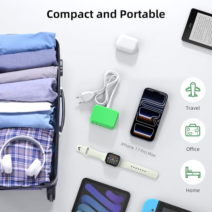 6 in 1 USB Charger, 50% Smaller Charging Station for Multiple Devices, 100W Fast Charging Blocks with Type C Ports, USB Charging Hub Organizer Multiport Power Strip for iPhone, Ipad, Kindle, Travel
