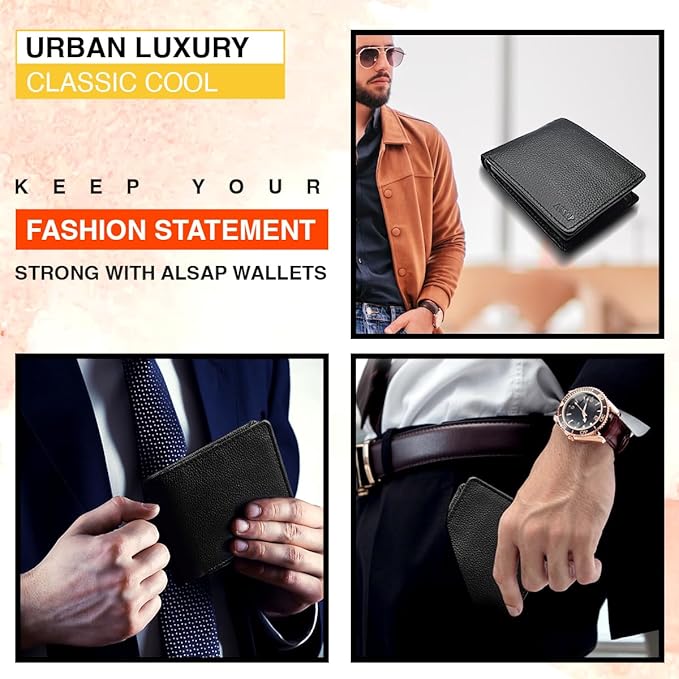 Premium Leather Mens Wallets ‒ RFID Blocking Wallet with Coin Pocket & Zip ‒ Bifold Wallets for Men with 12 Card Slots & 2 Bank Note Compartments ‒ Wallet with Gift Box (Black)
