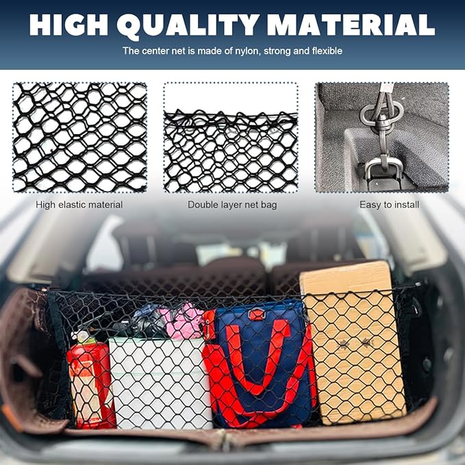Stretchable Cargo Net, Adjustable Elastic Storage Mesh Nets, Envelope Style Cargo Netting with Mounting Screws and Hooks, Trunk Rear Cargo Organizer Net for Car Truck SUV (35.4×11.8 Inch)