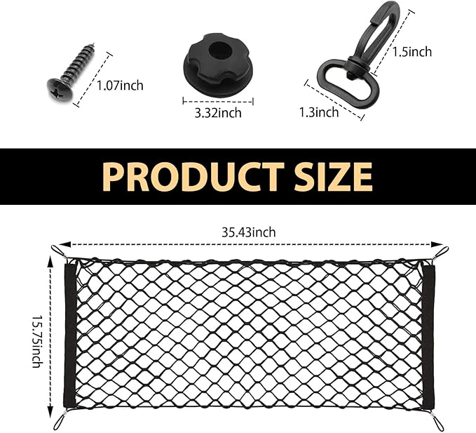MLY Car Cargo Net, Trunk Net Stretchable Storage Mesh with Secure Hooks, Adjustable Storage Mesh, Universal Trunk Cargo Net for SUV, Sedan (35.4x15.8 Inch)