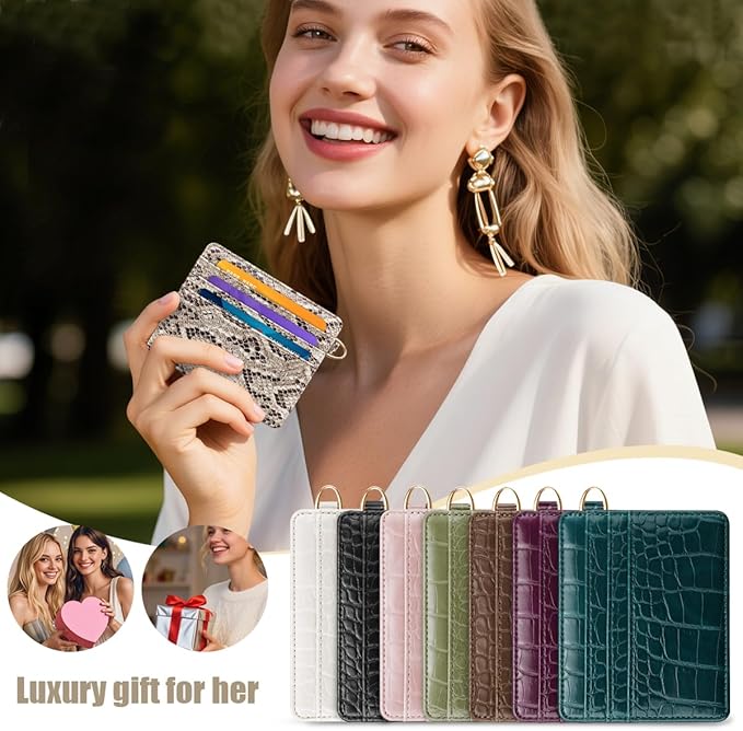Slim Credit Card Holder Vegan Snake Skin Wallet Women Thin Wallets RFID Blocking Minimalist Lightweight Small Cute Cards Holders with ID Window, Light Snake Skin