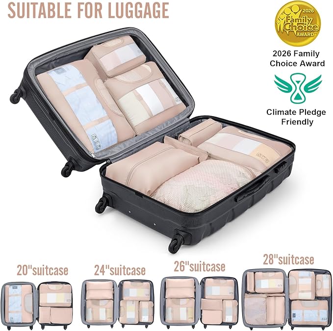 Veken 10 Set Packing Cubes for Travel, Beach Vacation Essentials Accessories for Cruise Ship, Suitcase Organizer Bags for Luggage with Hanging Toiletry & Shoe Bag, Birthday Gifts for Women Mom Her