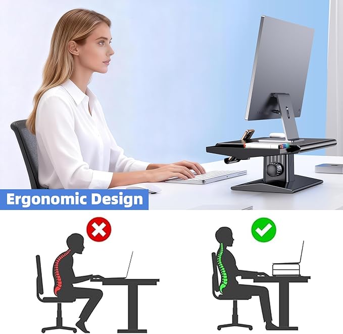 Computer Monitor Stand Riser,Height Adjustable Laptop Stand with Drawer & Phone Holder,Desktop Storage Stand for Printer,Desk Organizer for Office & Home Supplies