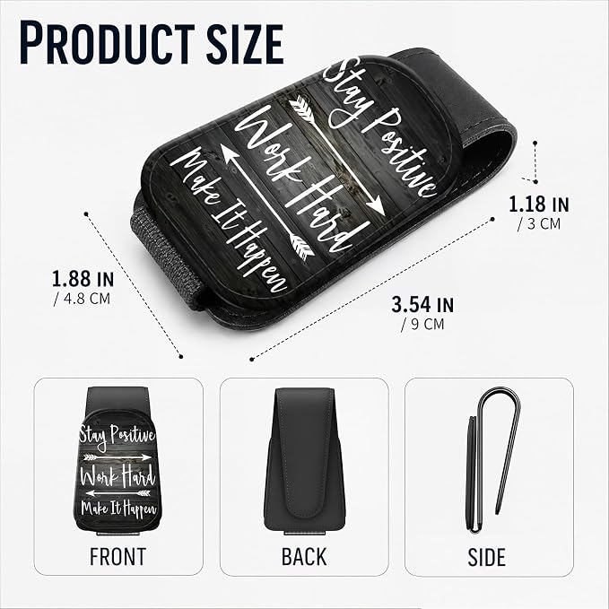 Leather Magnetic Sunglass Holder for Car Sun Visor, Cute Eyeglass Ticket Card Hanger Clip, Universal Auto Interior Accessories for SUV Pickup Truck, Motivation Quote