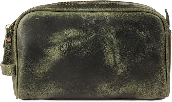 KomalC Leather Toiletry Bag for Men & Women – Handcrafted Travel Grooming Kit with Water-Resistant Lining and Secure Zipper Closure