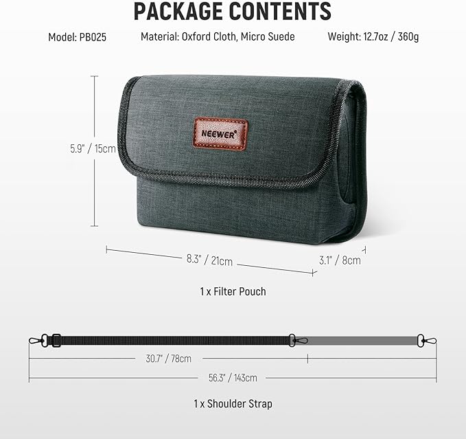 NEEWER Camera Lens Filter Case with Water Resistant Hard Shell, 6 Soft Pockets, Shoulder Strap, Pro Photography Filter Bag Storage Pouch for 4''x 4'', 4''x 5.65'' Square, 95mm Circular Filters, PB025