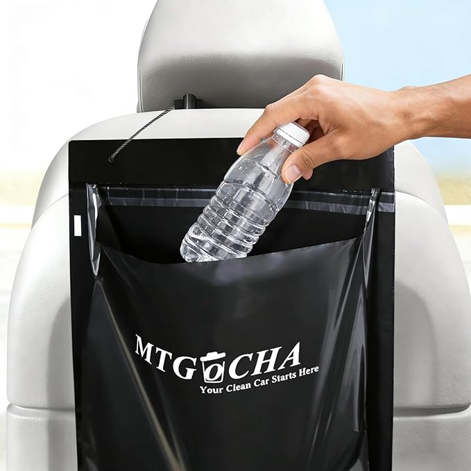 Disposable Car Trash Bags Hanging (Set of 60) - Leak-Proof, Smell-Proof, Recycled Car Garbage Bags, Automobile Trash Container, Road Trip Essentials, Black-Medium