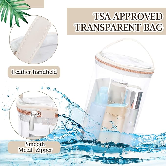 Sanwuta Clear Lotion Bag for Toiletry Sunscreen Cylinder Makeup Bag Heavy Duty Travel Organizer Pouch Waterproof Cosmetic Pouch with Handle Zipper Gift for Summer Beach Pool Airport Women(White)