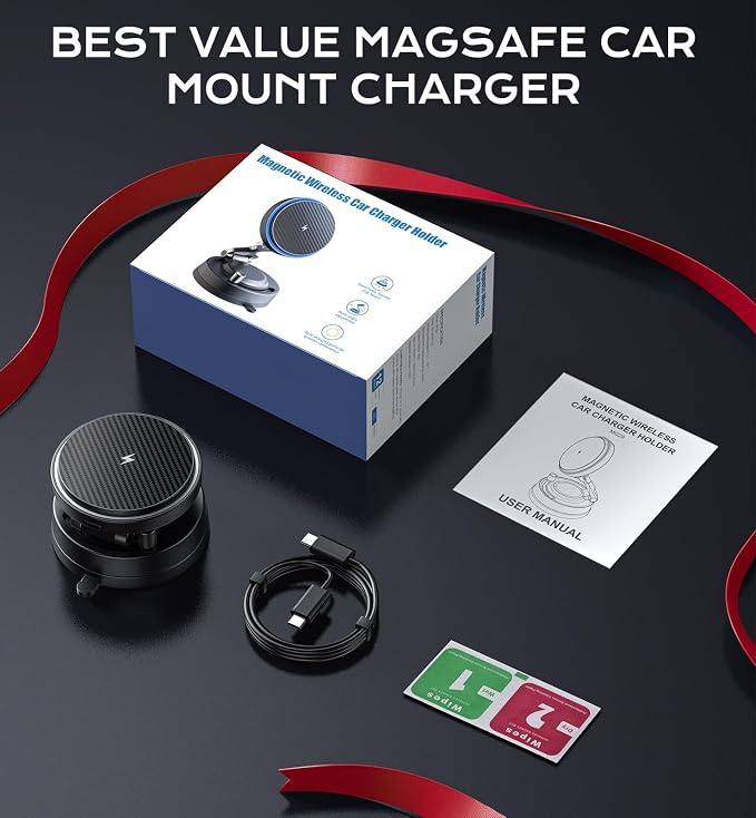 OANDYS for Mag-Safe Car Mount Charger 15W Fast Wireless Charging Magnetic Car Phone Holder, 82+LBS Strongest Suction, 3200gf Strongest Magnetic,360°Rotatable Stand for iPhone 17-12 Pro Max Plus Air