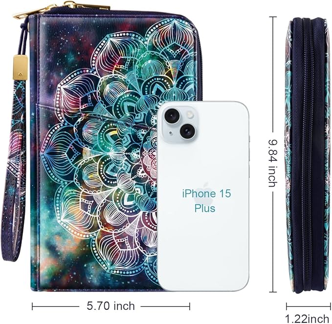 Family Passport Holder Wallet RFID Blocking Document Organizer PU Leather Mulit-purpose Travel Wallet Credit Cards Case for Women Men,Mandala