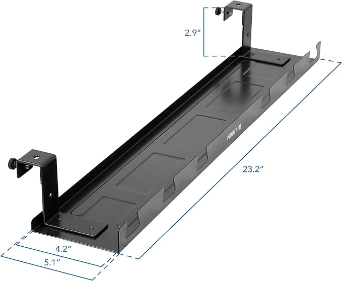 Mount-It! Premium Under Desk Cable Management Tray – 23" Heavy-Duty Steel Cable Tray & Cord Basket for Standing Desk & Home Office, Secure Crossbar or Screw Mount Wire Organizer (Black)