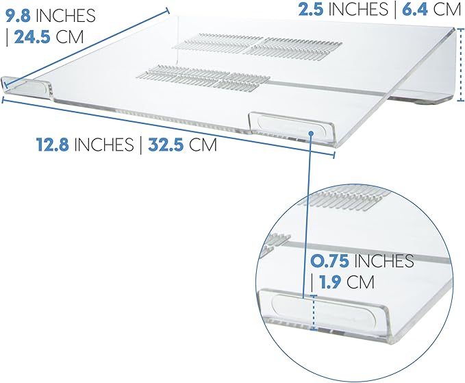 Mammoth DuraClear Acrylic Laptop Stand for Desk - Ergonomic 2.5" Elevation Acrylic Computer Riser - Laptop Stand Accessory for up to 21" Laptops