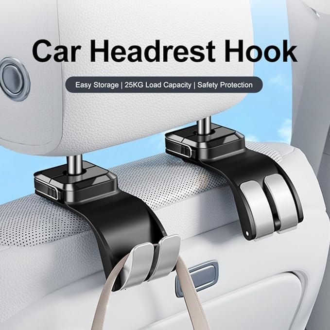 [Luxury car purse hook] | Universal headrest hooks for car | Heavy Duty Car Accessories Interior，car organizer | Multi-Function purse hook for table for Women & Men | 25KG Load Capacity (Black)