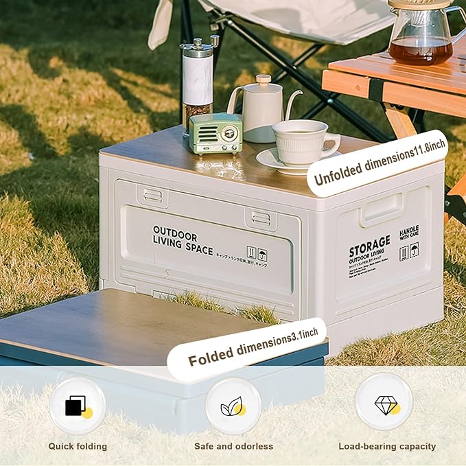 【3-Side Opening 50L Storage Bins with Lids，Portable Foldable Storage Box ，Plastic Stackable Storage Bin for Camp Car RV, Office (White)