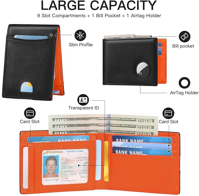 SENDEFN Genuine Leather Bifold Wallets for Men with RFID Blocking